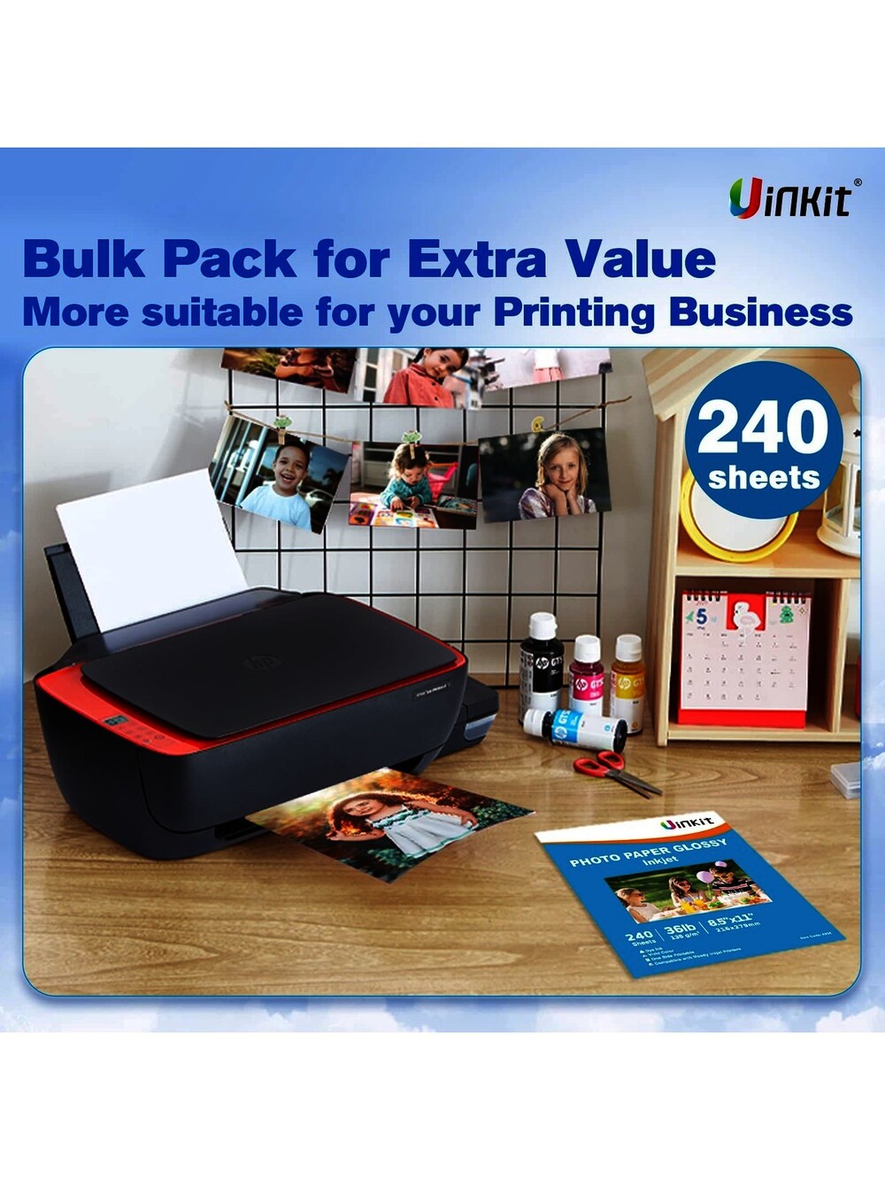 Uinkit Thin Inkjet Glossy Photo Paper Bulk 240 Sheets 8.5x11 Inches 36LB fo…